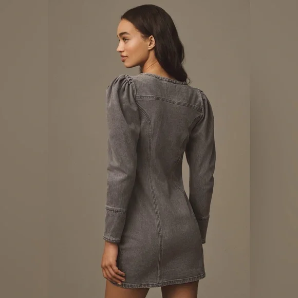 Anthropologie X Pilcro Puff Sleeve Denim Mini Dress Gray - Picture 2 of 11